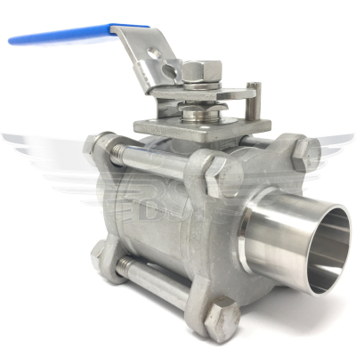 4Inch OD WELD END 3PC SANITARY BALL VALVE 316 - LOW MOUNT